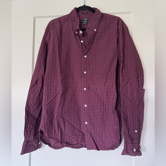 J. Crew Men's Burgundy Plaid Button Down Shirt - Picture 2 of 5